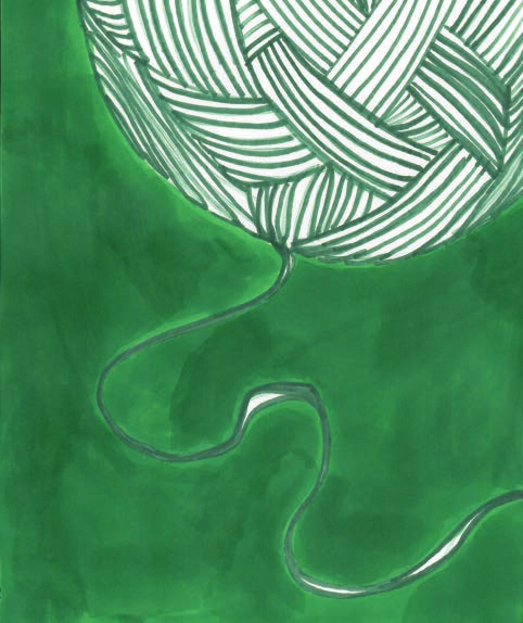En illustration af et grønt garnnøgle.